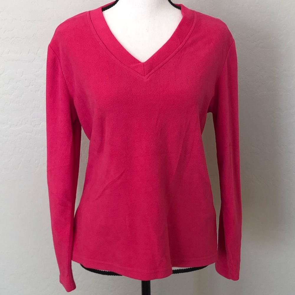 Mix&Co S hot pink fleece long sleeve V-neck tee